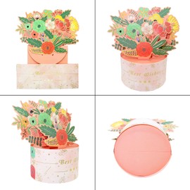 3D Greeting Card with Flowers, Pop Up Flower Card, for Birthday, Thanksgiving, Christmas, Party, Wedding, Valentine's Day, Anniversary (Pink, with Envelope)