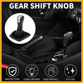Partuto 6 Speed Manual Gear Shifter Knob with Cover for Skoda Octavia | Gearbox Stick Shifter Lever Knob Black Silver Tone Plastic Faux Leather 1 Pcs Replacement