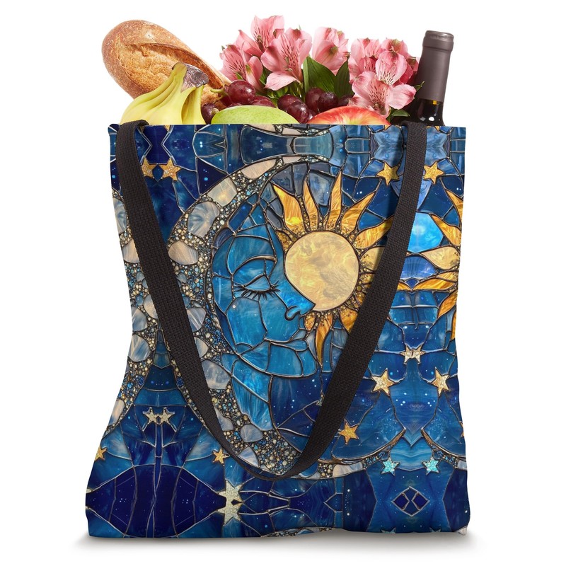 Celestial Sun Moon Stars Stained Art Effect Stain Art Blue