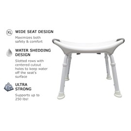 MedGear A-0285A Tool-Free Wide Seat Shower Chair, White