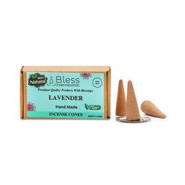 Bless International Lavender 100%-Natural-Incense-Cones Handmade-Hand-Dipped Organic-Chemicals-Free for-Purification-Relaxation-Positivity-Yoga-Meditation The-Best-scents (10 Count)