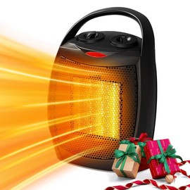 R.W.FLAME Space Heater, 1500W/750W, with Thermostat, Three Adjustment Modes, with Overheat Protection, for Family Dorm, Office Tabletop & Kitchen, Silver Remote Control - Color: Black