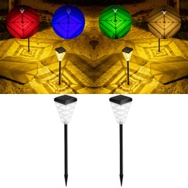 2 Pack Solar Pathway Lights Outdoor, 5 Modes 3000K Warm White & RGB, Auto On/Off, IP65 Waterproof, 200LM High-Lumen LED for Yard Lawn Garden Walkway