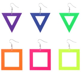 Heclia 3 Pairs 80s 90s Neon Earrings for Women Glow Party Accessories Colorful Lightning Dangle Earrings Pendant Acrylic Drop Dangle, Retro Square Earring, Scene Decorations, Glow Outfit Costume