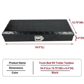 caqeg 34.5 Inch Heavy Duty Aluminum Stripes Plated Tool Box Pick Up Truck Bed RV Trailer Toolbox Square Storage Organizer with Lock and Keys, Waterproof, 34.5"x 12.75"x 6.4"