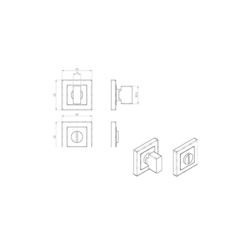 Thumbturn Lock and Release Handle - Concealed Fix Square Rose