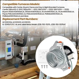 Fuabator HC21ZE123A, J238-150-15215 Draft Inducer Motor Kit Compatible with Jakel, Carrier, Payne, Bryant, HC21ZS123, HC21ZE123 Furnace Draft Inducer Blower Motor Kit Includes Blower Wheel and Bracket
