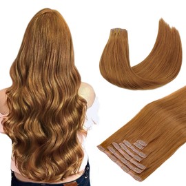 DOORES Seamless Clip-in Hair Extensions, Medium Auburn 18 Inch 130g 7pcs, Straight Natural Real Hair, Invisi Edge