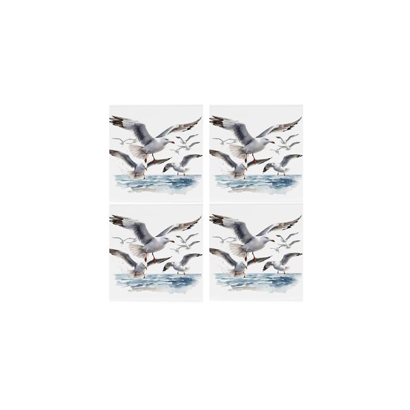 Seagulls Ceramic Coaster Set - Coastal Bird Seaside Square Set