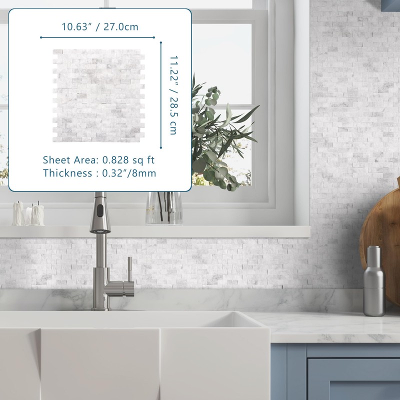 SUNWINGS 5-Sheet Peel and Stick Mosaic Natural 3D Stone Self