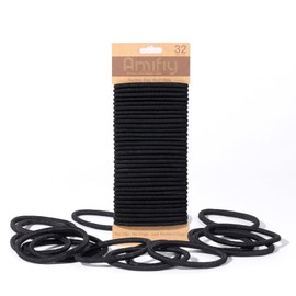 Amifiy Elastic Hair Ties for Women & Men, No-Damage Organic Ponytail Holders, 4mm Black Hair Elastics for All Hair Types (32 Count)