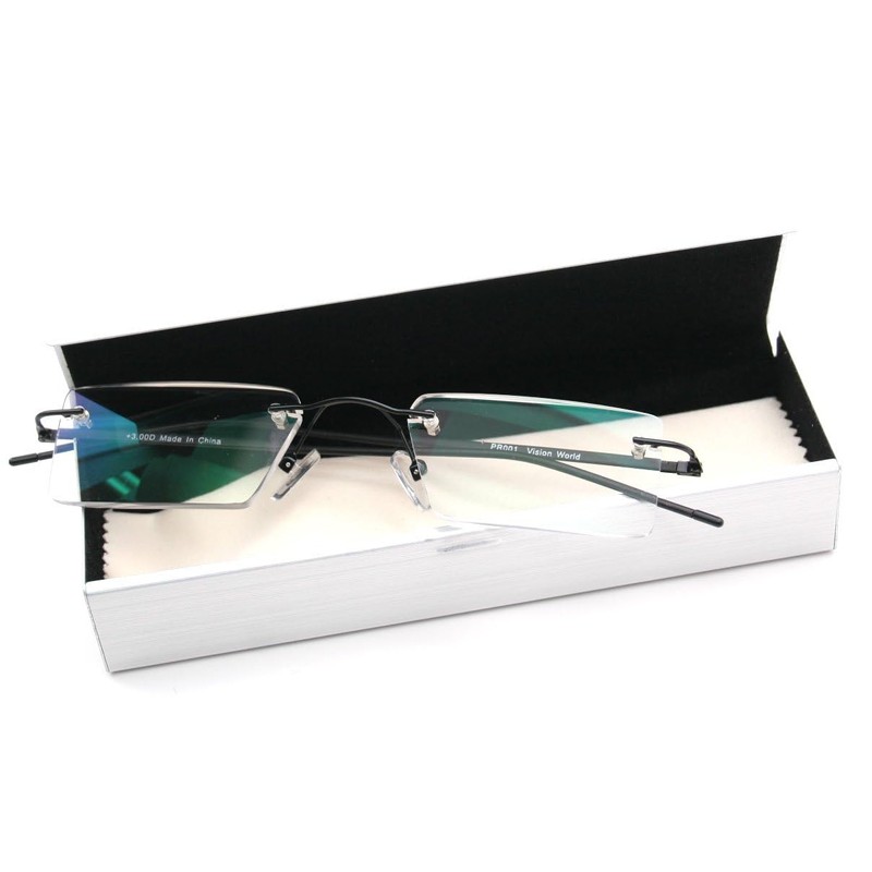 Thin Rectangle Rimless Readers with Anti-Reflective AR Coating (+1.00, Black)