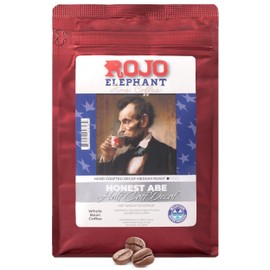 Rojo Elephant Honest Abe Handcrafted Half Caff Whole Bean Coffee, Single-Origin 100% Arabica Beans, Swiss Water, Mountain Water Process, Premium Roast, Smooth, Rich Flavor, 11 0z Pack