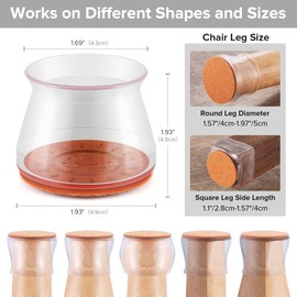 24PCS Upgraded Silicone Chair Leg Floor Protectors for Hardwood Floors, Furniture Sliders for Chair Legs, Felt Bottom Furniture Pads, Anti-Slip Round&Square Cap Covers to Scratch and Reduce Noise