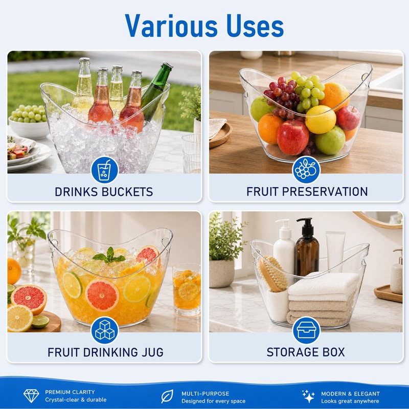Ice Bucket 2 PCS, Thickened Clear PET Drink Cooler with