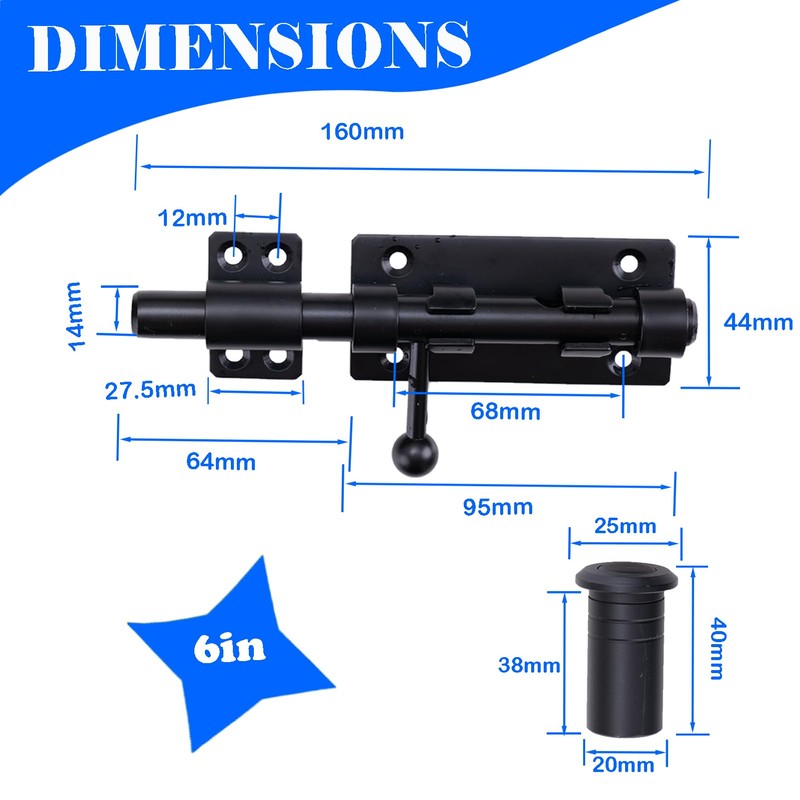 Barrel Bolt Latch, 6.3" Heavy Duty Gate Latch Slide Lock