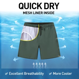 Arcweg Men's Swimming Shorts Mens Swim Trunks with Zipper Pockets Swim Shorts Mesh Lining Stretchy Board Shorts Surfing Beach Shorts Quick Dry Army Green XL(UK)