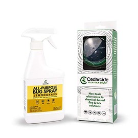 Cedarcide Flea + Tick Pet Brush (Pint Pack - Lemongrass) | Durable Grooming Brush Effectively Applies All-Purpose Bug Spray to Kill + Repel Fleas Ticks & Mosquitoes | for Cats and Dogs