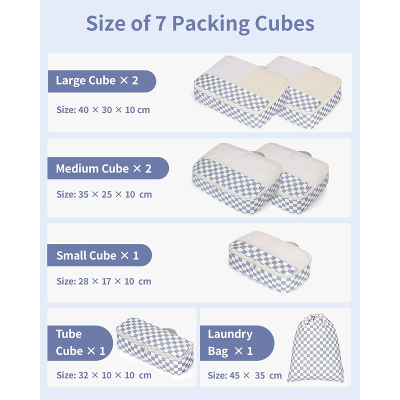 Narwey 7-Piece Suitcase Organiser Set, Packing Cubes Backpack Travel Packing