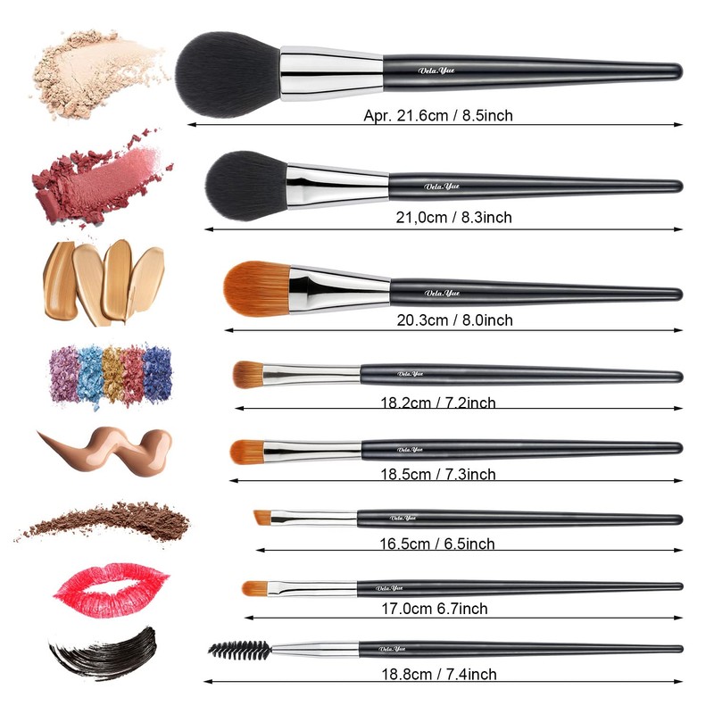 Vela.Yue Makeup Brush Set of 8 Portable Makeup Brushes Foundation