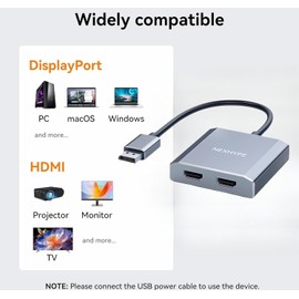 NCGGY Displayport to Dual HDMI Adapter 1 in 2 Out Dual 4K60Hz Extend/Copy DP 1.2 to 2 HDMI Splitter for Two Monitors Support SST/MST Mode (MacOS Only Supports SST Mode)