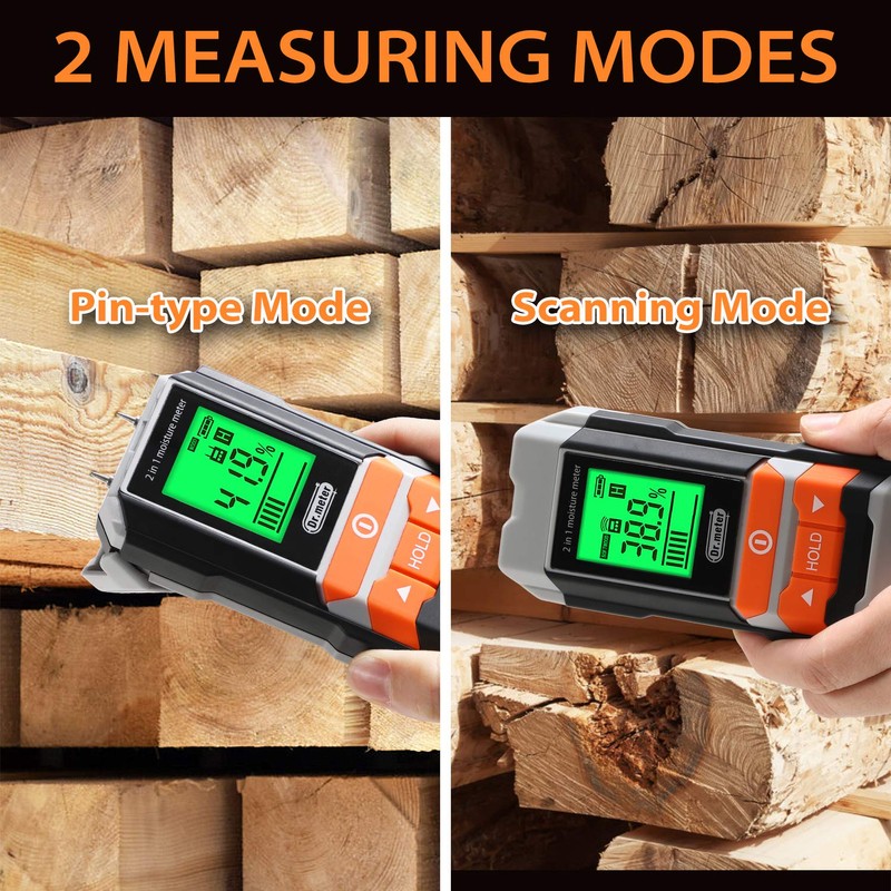 Dr.meter Wood Moisture Meter, 2 in 1 Pin & Pinless