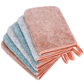 PHOGARY 6 Pack Microfiber Body Wash Mitts, 6×8 Inch Super Absorbent & Soft Face Mitten, Coral Fleece Bath Spa Cloth, Reusable Makeup Remover Mitt Gloves, 3 Colors