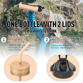 NOLOGLAZIC 24oz Glass Water Bottle with Straw and 2 Lids-Bamboo and Spout Lid, Borosilicate Glass Water Bottle with Silicone Sleeve and Time Marker,BPA Free & Cupholder Friendly,Amber