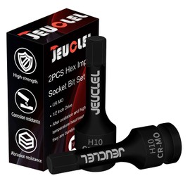 JEUCLEL 2Pcs 10mm Hex Impact Bit Socket, H10 1/2-Inch Impact Drive Allen Socket, Cr-Mo Steel Lengthen Hex Screwdriver Adapter for Electric Ratchet Wrenches Fastening Screws