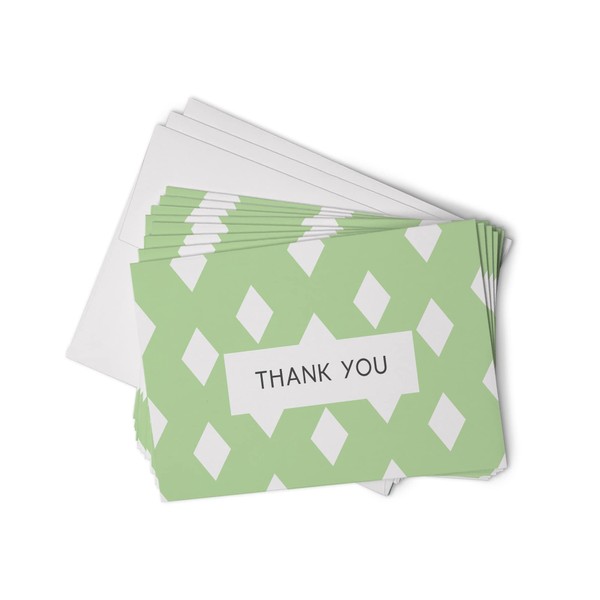 Hill Valley Greetings Geometric Colorful Green Thank You Cards - 24 Note Cards with Envelopes - Cute & Simple Thank You Notes