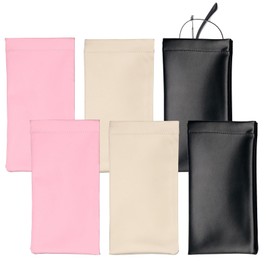 6 PCS Sunglasses Case Soft Glasses Case for Women Glasses Case Soft Portable Glasses Pouch Waterproof Scratch-Resistant Portable Squeeze Top Leather Glasses Bag for Women Men(Pink&Skin Color&Black)