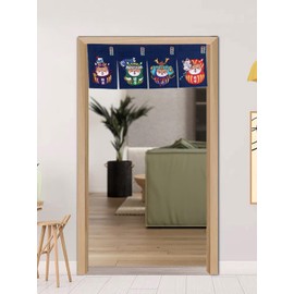 CoolChange Japanese Door Curtain, 85 x 30 cm, Fabric Door Noren (Blue, 85 x 30 cm, Daruma with Shiba Inu)