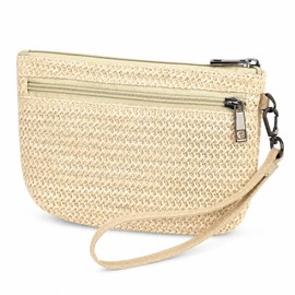 BBORGDC Straw Wristlet Purse for Women, Small Wristlet Purse with Zipper Pockets, Summer Woven Wristlet Bag for Phone, Cards, Cash, Keys & Lipstick, Beach Vacation Travel Pouch