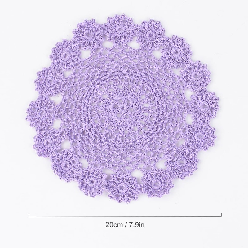 kilofly Crochet Cotton Lace Table Placemats Doilies Pack, 4pc, Purple,