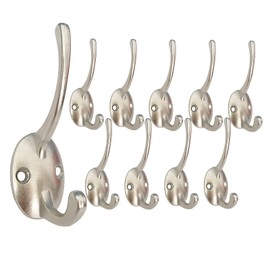 Mokife Coat Hooks Wall Mounted, 10 Pack Antique Wall Hooks Silver Dual Metal Hook for Hanging Clothes Jackets Robes Towels Hats Keys Bags