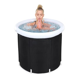 Portable Bathtub Adult Black Foldable Bathing Bathtub 6 Support Tubes Freestanding Ice Bath Tub with Top Air Ring Folding Soaking Bath Tub, 75cm Height 85cm Diameter