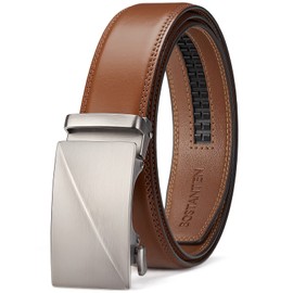 BOSTANTEN Men's Leather Belt with Ratchet Automatic Buckle Business Suit Belt Width 35 mm, Size Adjustable, A-001-Brown