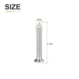 DTGN 100Pcs #12x1-1/2 Flat Head Wood Screws, 304 Stainless Steel White Phillips Self Tapping Screws - Good for Woodworking, Furniture - White