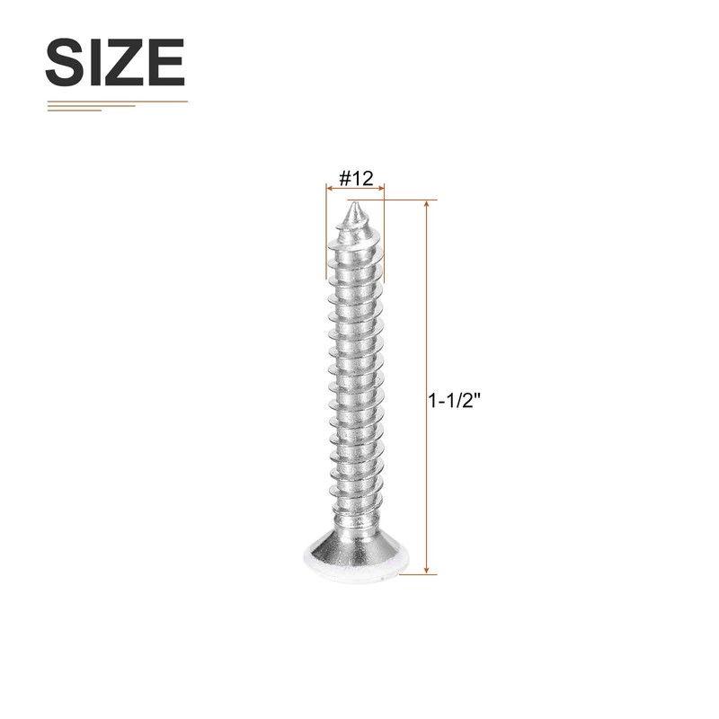 DTGN 100Pcs #12x1-1/2 Flat Head Wood Screws, 304 Stainless Steel