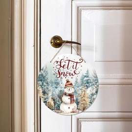 CGBHW Winter Snowman Wooden Sign, Christmas Xmas Pine Tree Landspace Hanging Sign Wall Decor for Farmhouse Home, Holiday Snowy Let it Snow Rustic Door Decor 12 x 6 Inch