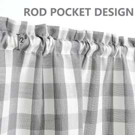 Grey Buffalo Plaid Cafe Curtains Farmhouse Swag Kitchen Curtain Valance 36 Inches Long, Gingham Check Rod Pocket Half Window Short Curtains for Kitchen Bathroom, 28" x 36", Silver/Gray, Set of 2