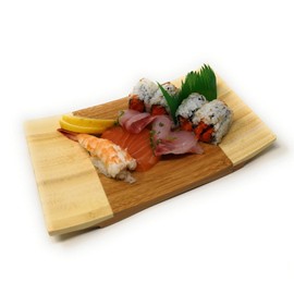 ASIAN HOME Sashimi Sushi Bamboo Curve Serving Geta Plate - Japanese Style Tableware Bamboo Sushi Board Cutting Tray (L9" X W5.9")