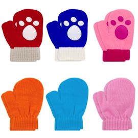 6Pairs Winter Toddler Mittens Colourful Warm Kids Mittens for 1-4 Years Old Girls Boys Knit Cartoon Toddler Gloves Set (Paw)