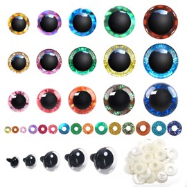 TOAOB 40 Set Glitter Safety Eyes 12mm to 20mm Assorted Size Mixed Colors Crafts Crochet Doll Eyes with Washers for Stuffed Animals Amigurumis DIY Puppet Bear Doll Making