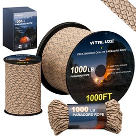 VITALUXE 1000lb Paracord Rope, 4mm 12 Triple Strands Paracord, Heavy Duty Tactical Parachute Cord for Survival Gear, Camping, Hiking, and Ideal for Bracelets, Lanyards, Type III, 100FT, Desert Camo