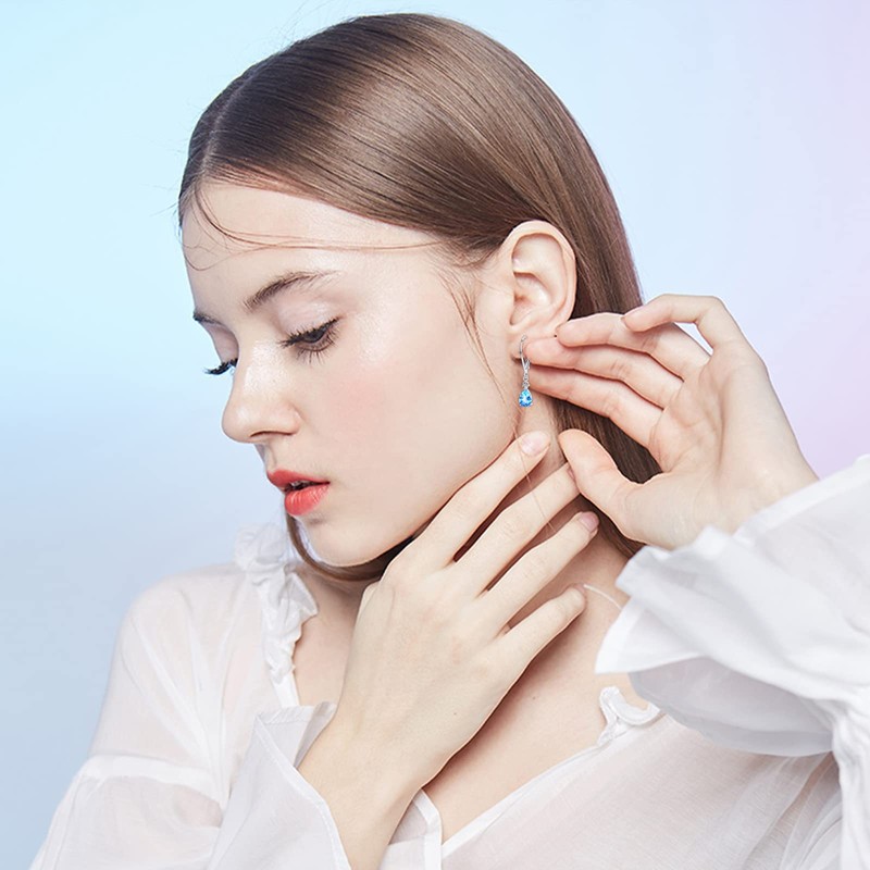 Moonstone Leverback Earrings Turquoise/Moonstone/Cubic Zirconia Birthstone Leverback Earrings for Women