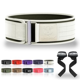 BEAR GRIP - Self Locking Weight Lifting Belt, Premium Weight Lifting Belt for Crossfit, Powerlifting, Bodybuilding, Lifting Belt for Men and Women, Workout Belt for Liftin (White, L)