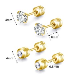 2 Pairs Stud Earrings Set, Hypoallergenic Cubic Zirconia 316L Stainless Steel CZ Screw Back Double Sided Earrings for Men, Women, Boys & Girls, Stainless Steel