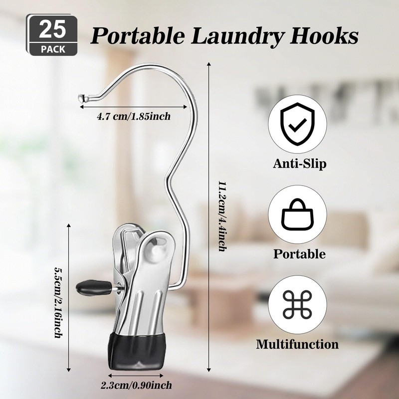 GOTRUST 25pcs Portable Laundry Hooks, Anti-Slip Boot Hanging Hold Clips,