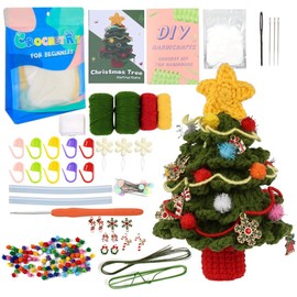 SUNNYCLUE 1 Set DIY Christmas Crochet Kit Crocheting Starter Kits Xmas Tree Craft Kniting Kit Crochet Christmas Trees Step-By-Step Video Tutorials Instructions Crochet Kits for Beginners Adults Women
